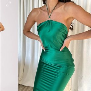 Satin Green midi Dress